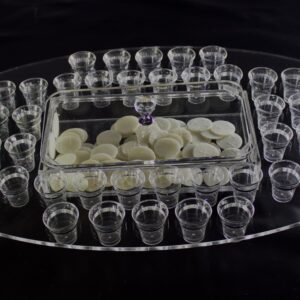 Communion tray with bread compartment and lid including glasses